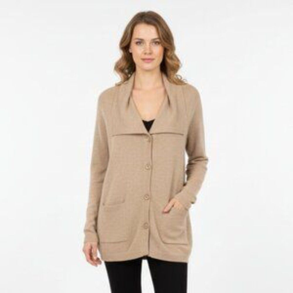 Anthropologie Sparrow Tan Cashmere Blend Casual Light Button Close Sweater M
